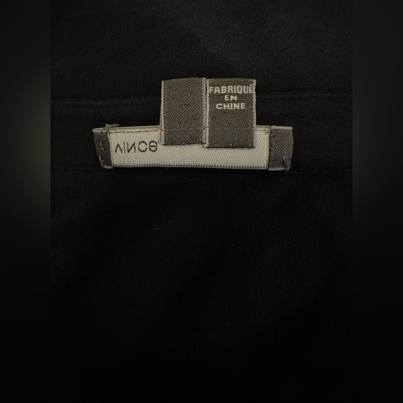 Vince | Navy Tuxedo Silk Half Placket Split Neck Long-Sleeved Blouse (S) - Picture 8 of 10